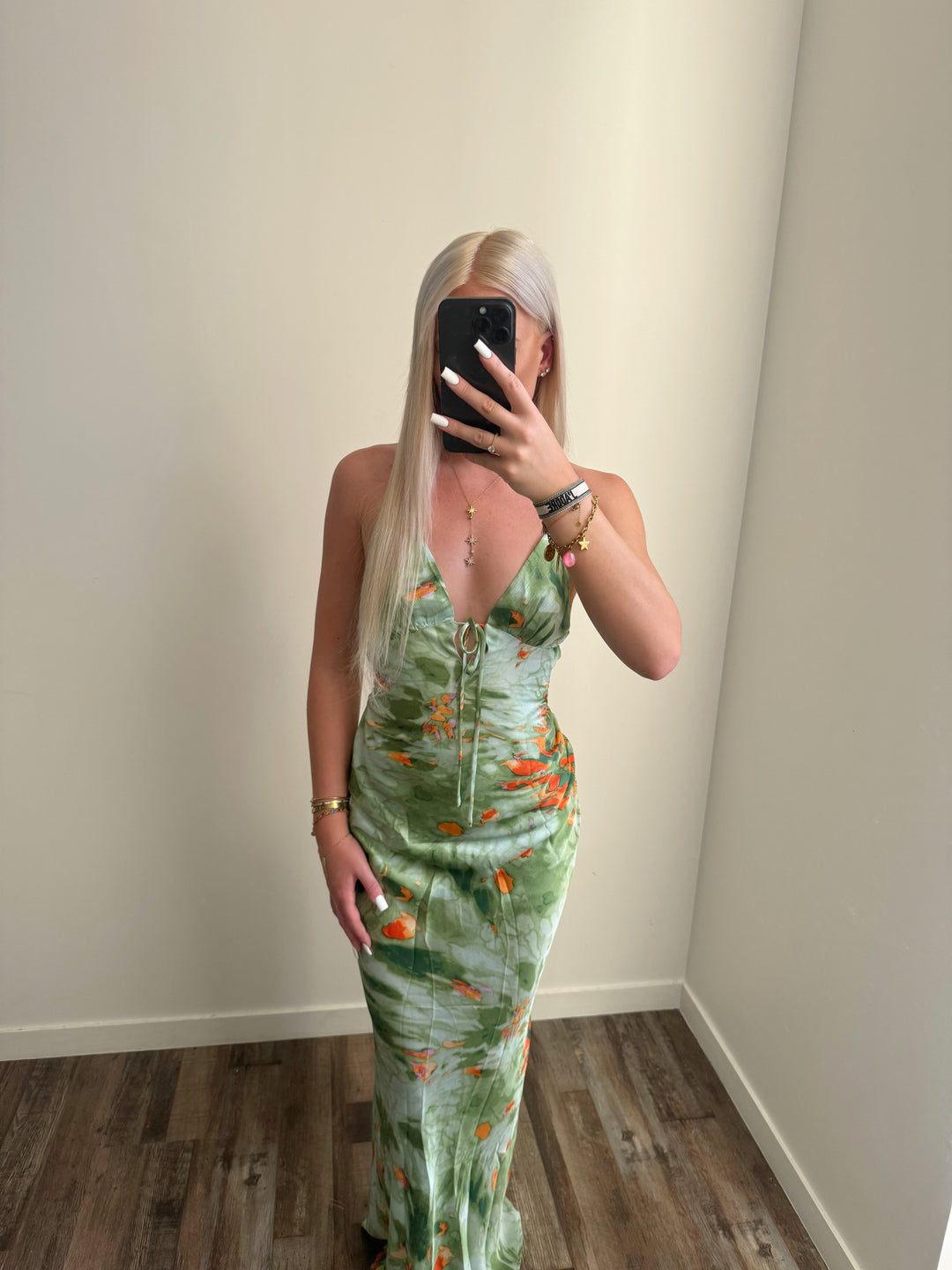 Robe longue satiné vert