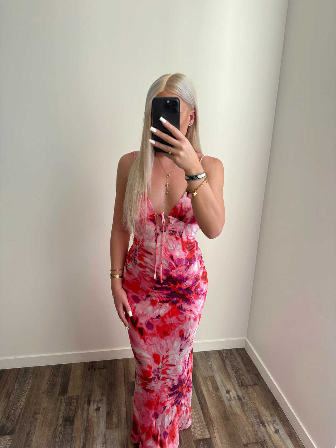 Robe longue satiné rose