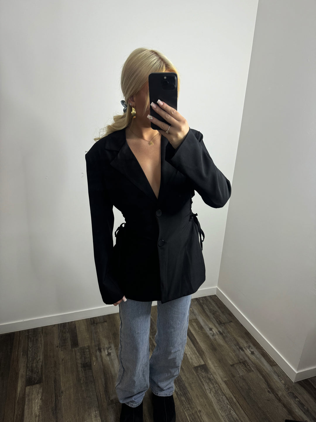 Blazer noir cintré à lacet