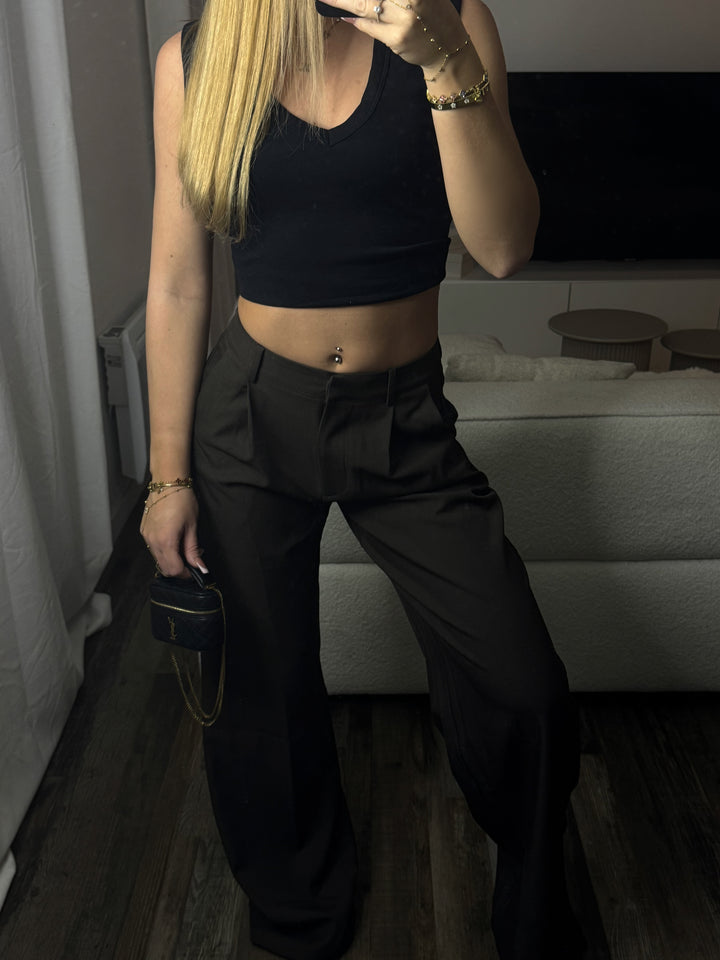 Pantalon de tailleur large choco