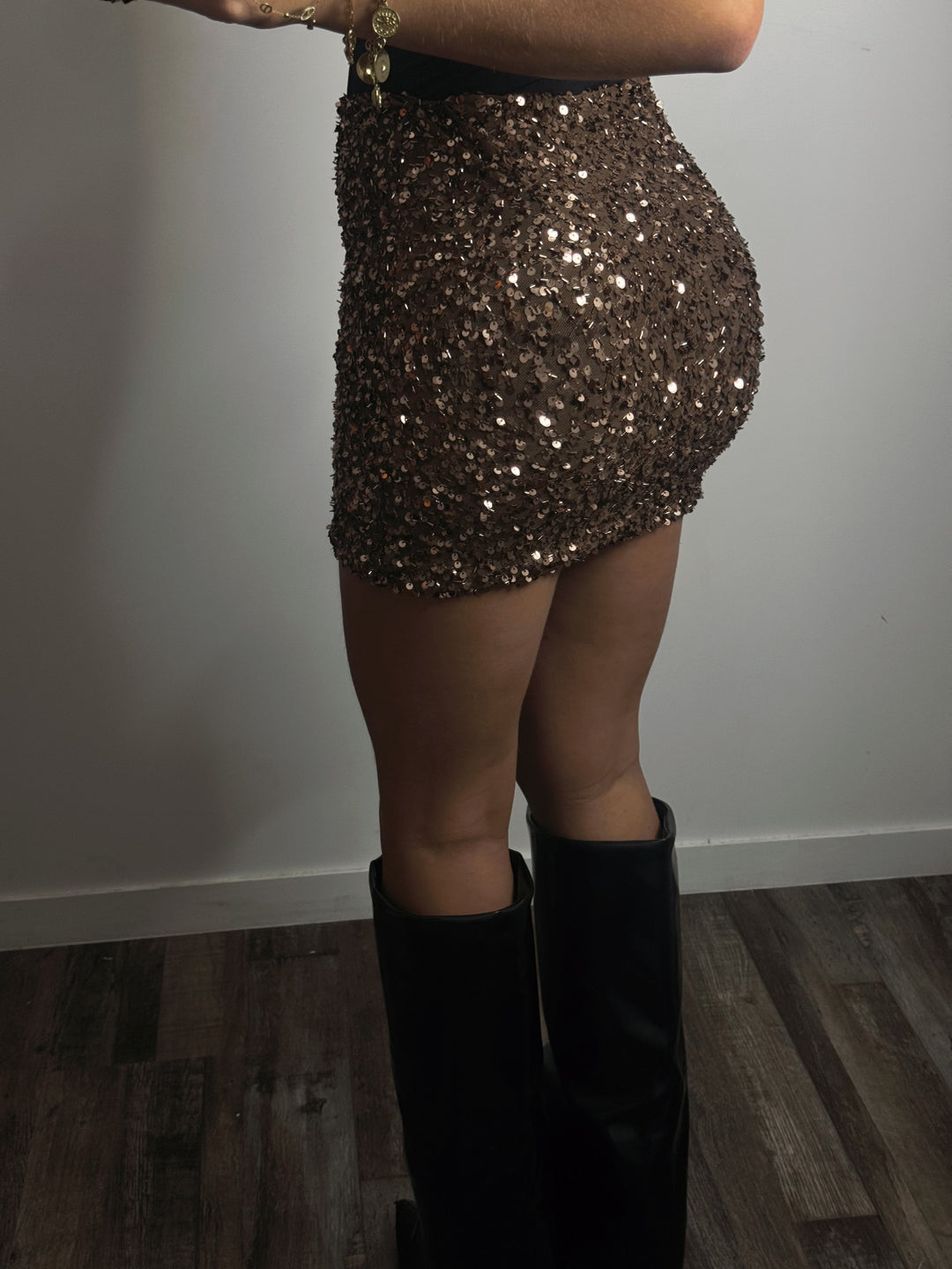 Jupe à strass marron