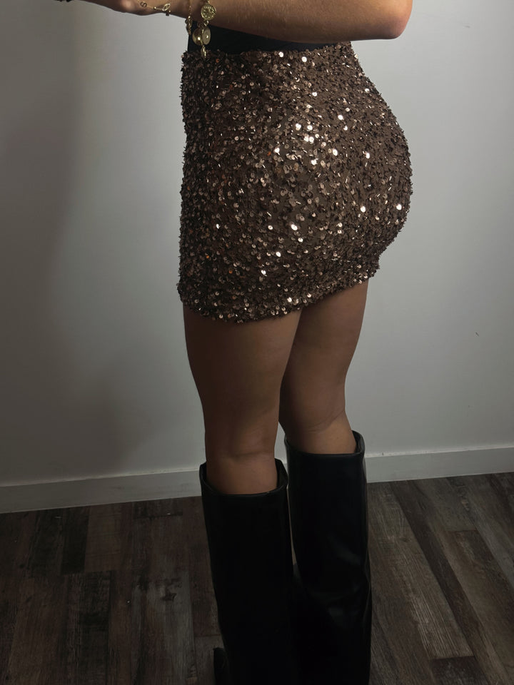 Jupe à strass marron