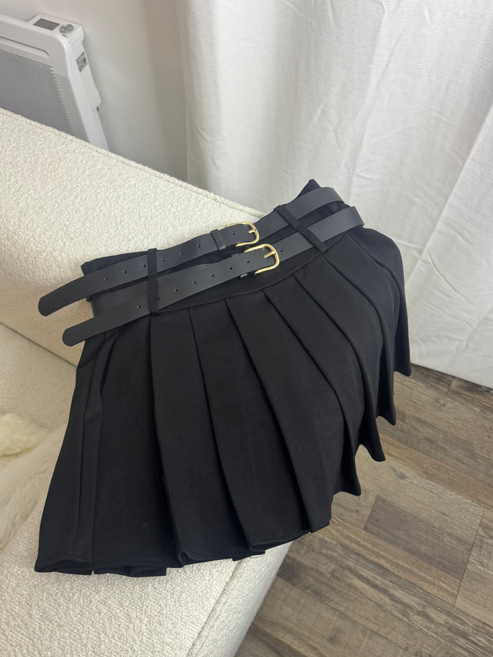 Jupe plissé short intégré (noir & choco)