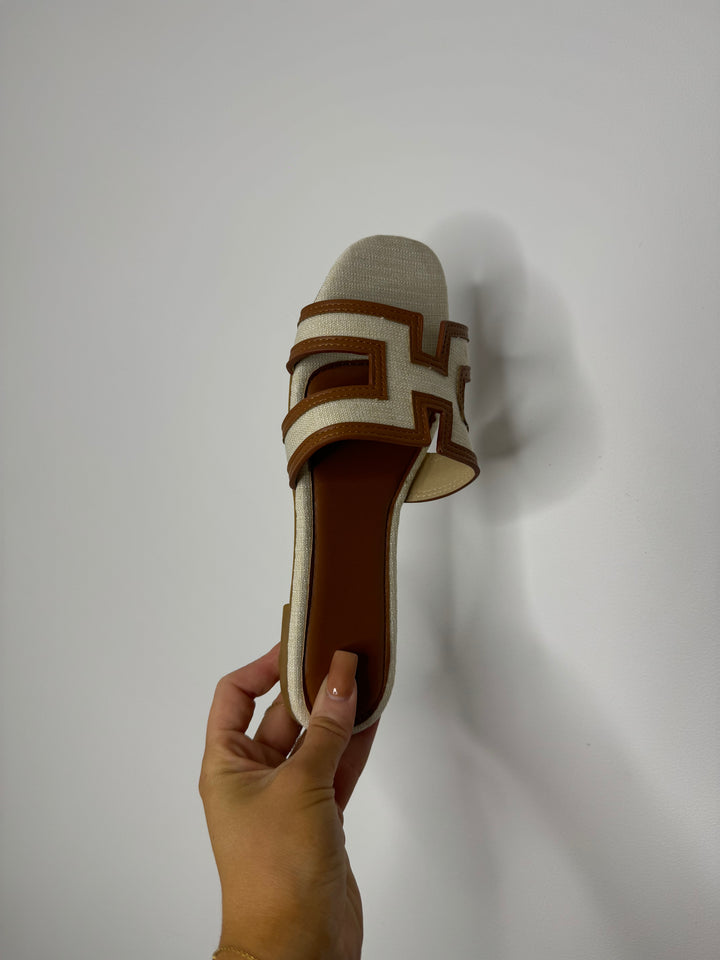 Claquette hermance beige et marron