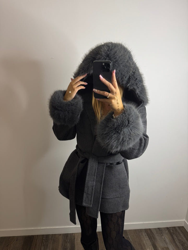 Manteau coat cuff gris