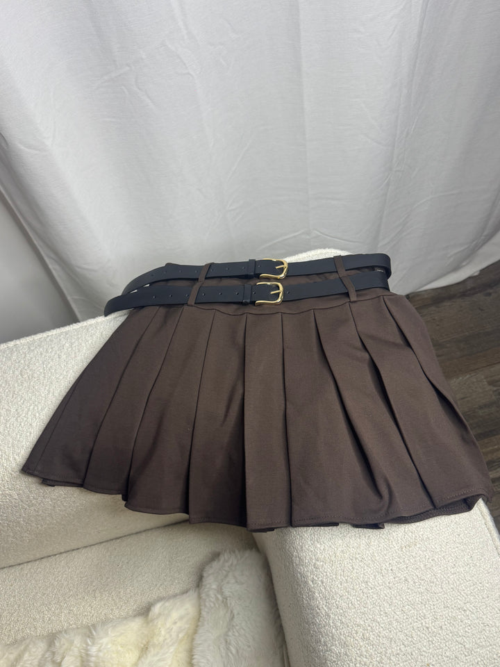 Jupe plissé short intégré (noir & choco)