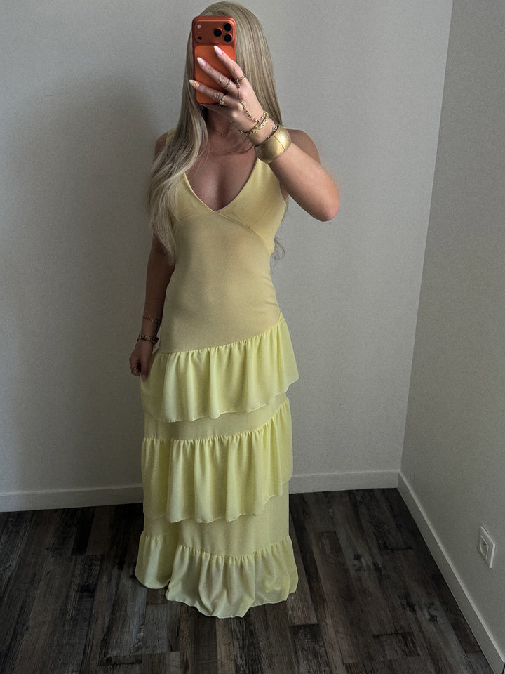 Robe dos nu volante jaune