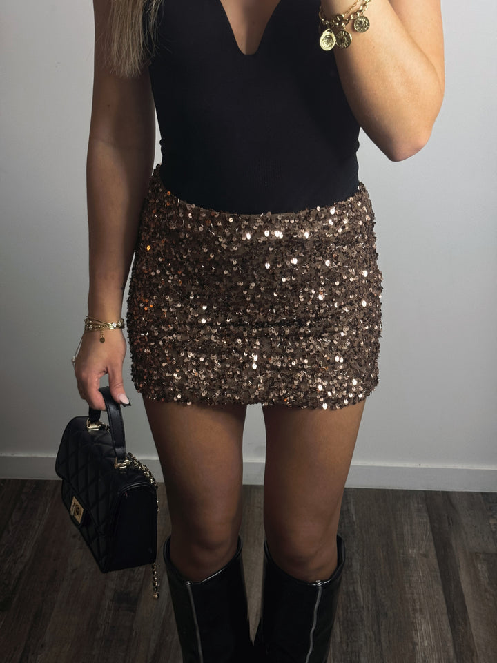 Jupe à strass marron