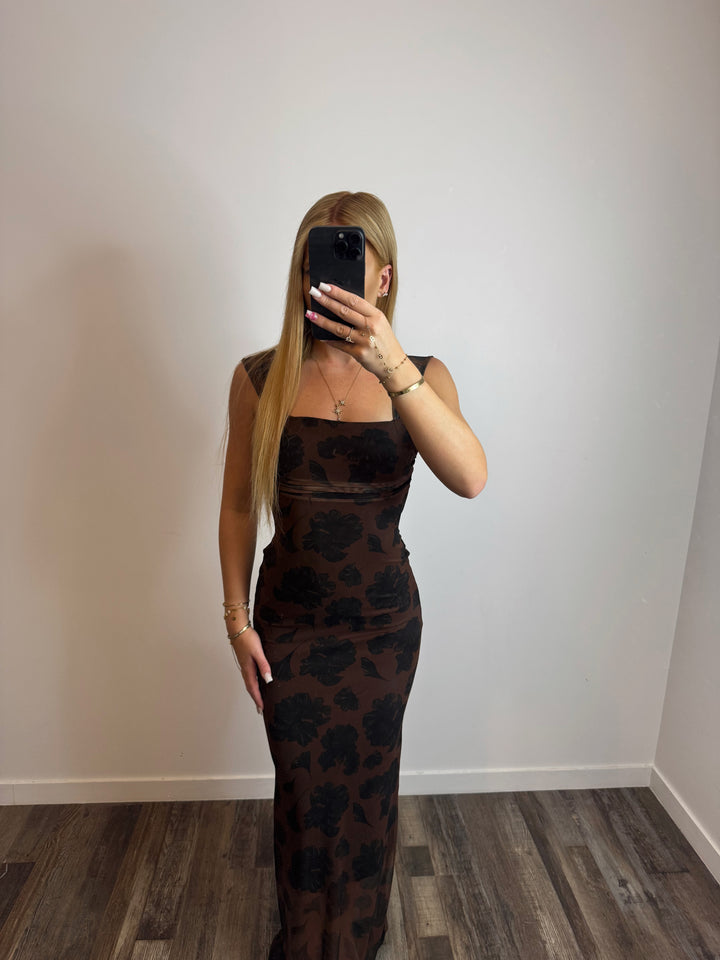 Robe Arianna marron à fleurs