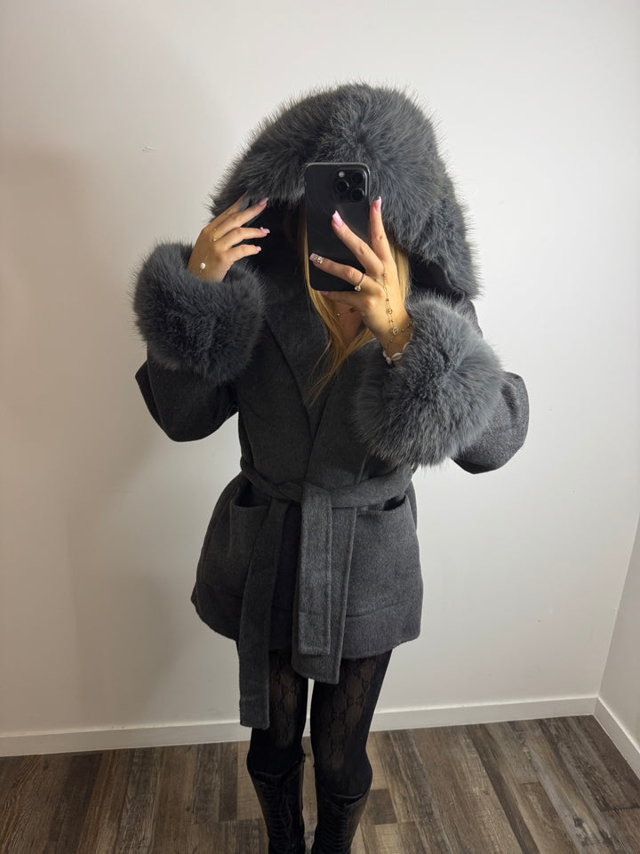 Manteau coat cuff gris