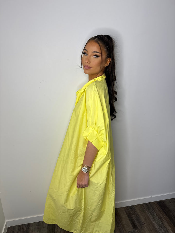 Robe chemise bouffante jaune