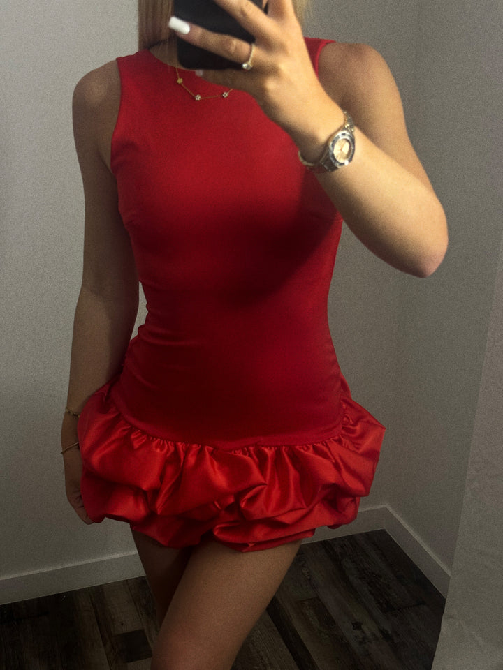 Robe froufrou rouge (short intégré)