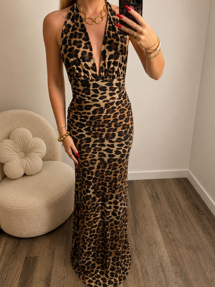 Robe dos nu Arielle léopard