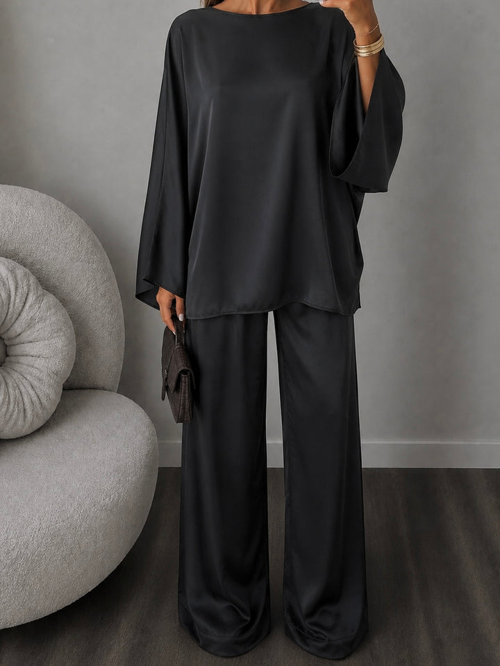 Ensemble satin manche longue noir