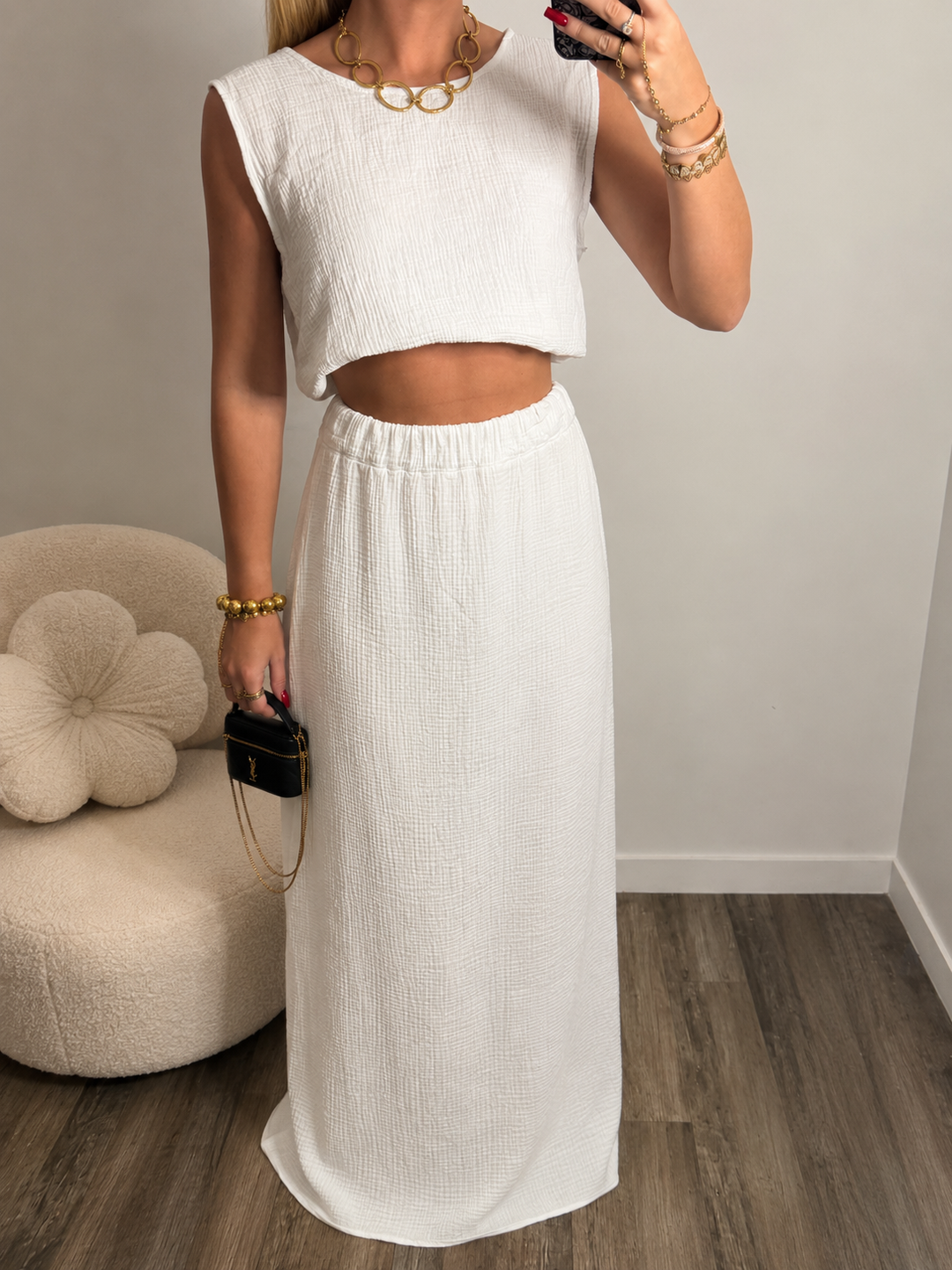 Ensemble jupe gaz de coton blanc
