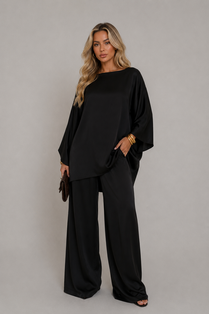 Ensemble satin manche longue noir