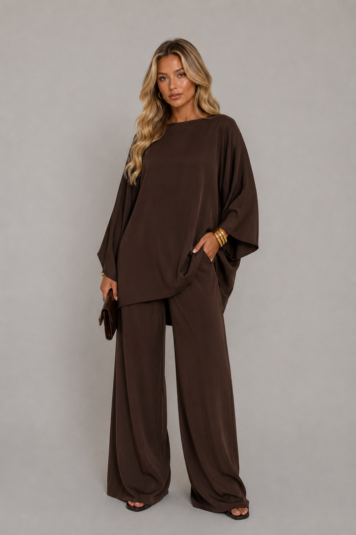 Ensemble satin manche longue marron