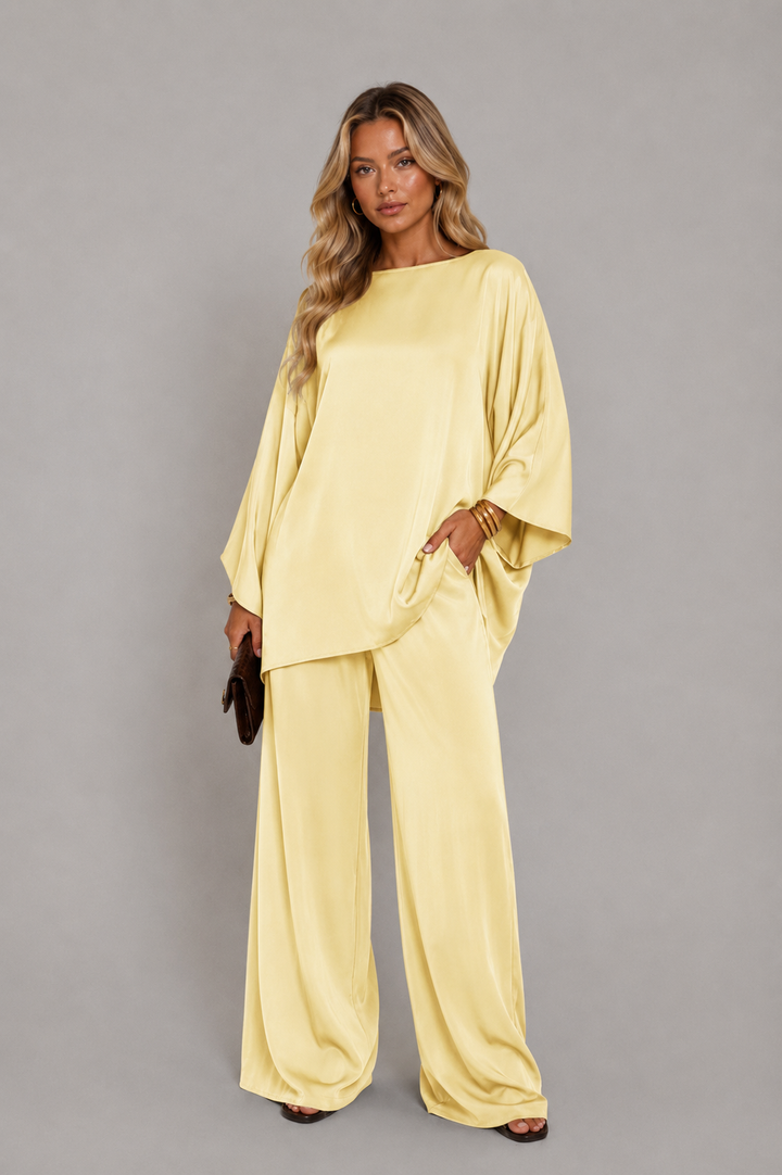 Ensemble satin manche longue jaune